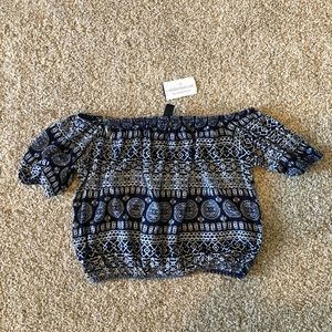 Blue/white off the shoulder crop top